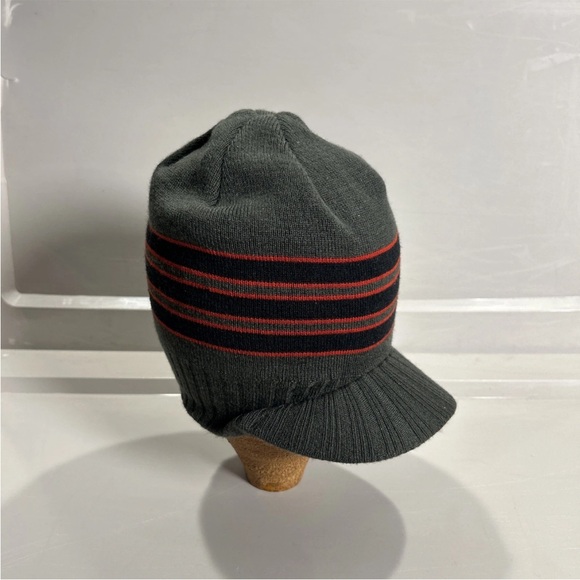 Adidas Gray Red Striped Tight Knit Fleece Brim Beanie Hat Women’s OS Trefoil - Picture 3 of 8